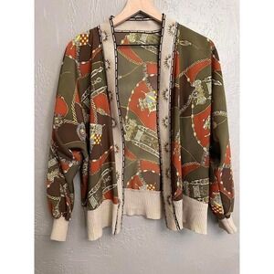 Women Cardigan Equestrian 90s Bomber Baroque Chain Open Front Cardigan Small